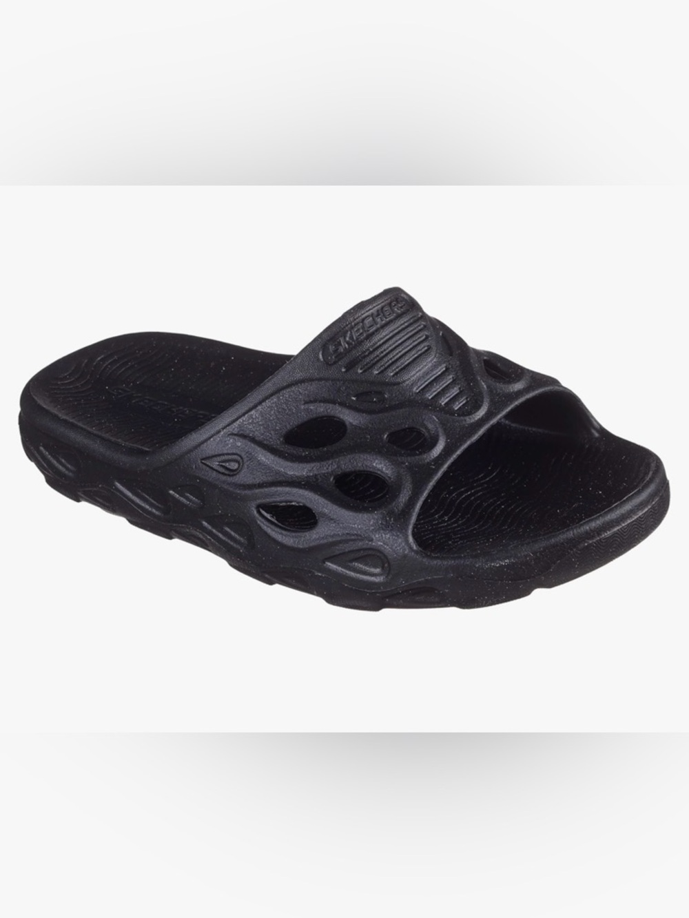 Skechers Black Foam Slide with Tear-Shaped Cutouts